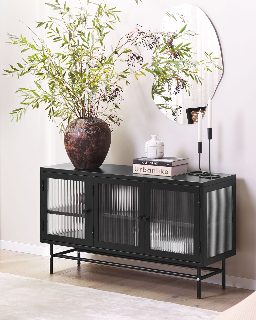 Glass Display Sideboard DEVON 115 cm Metal Black