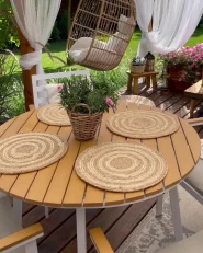 Trädgårdsmatgrupp 4-sits CAVOLI med kuddar Metall Beige_931854