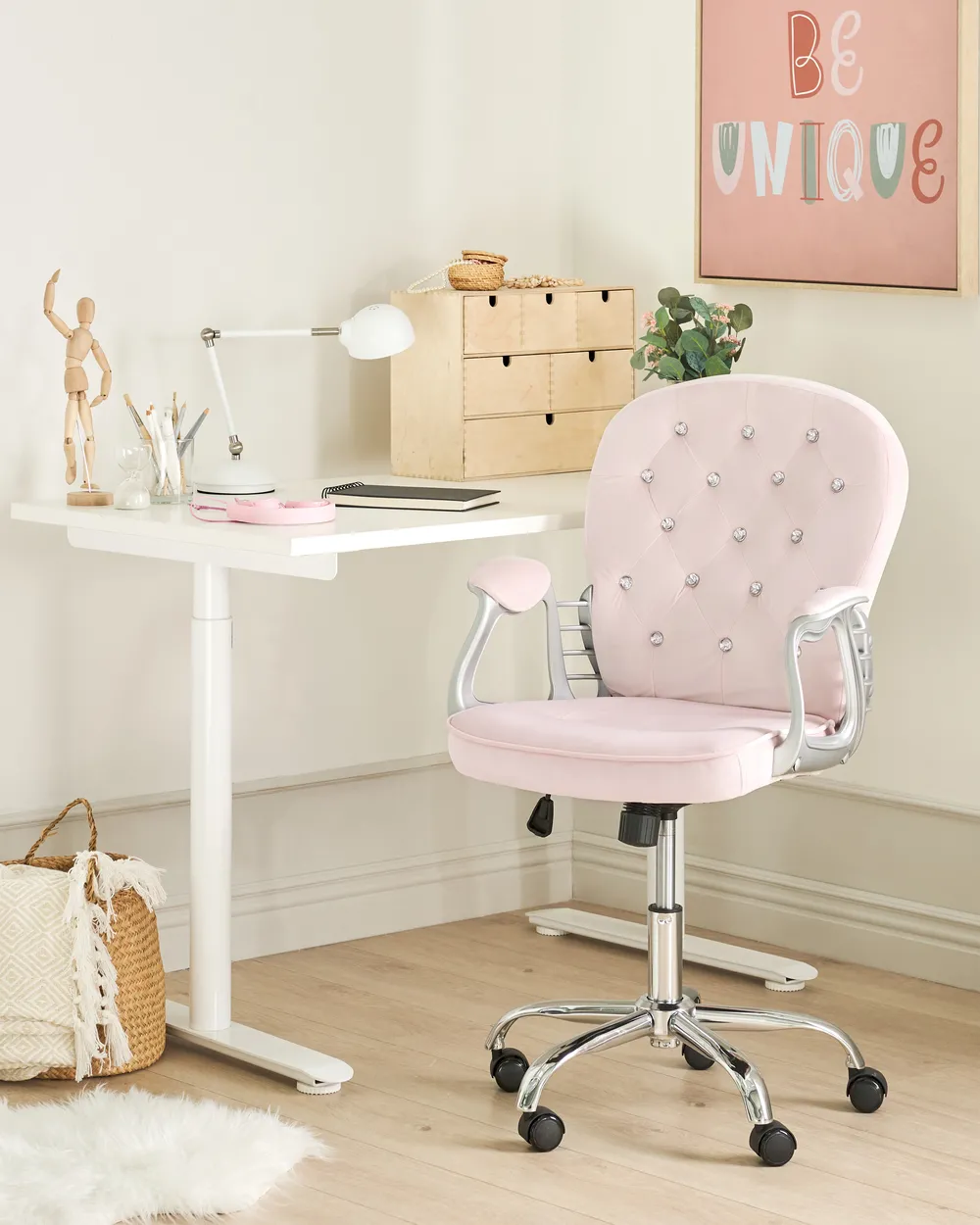 Desk Chair PRINCESS Velvet Pastel Pink