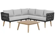 Garden Corner Sofa with Table 5 Seater ALCAMO Acacia Wood Black Left Hand_764947