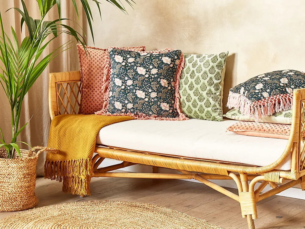 Set of 2 Decorative Cushions PARROTIA 45 x 45 cm Velvet Teal Floral Pattern_1179854