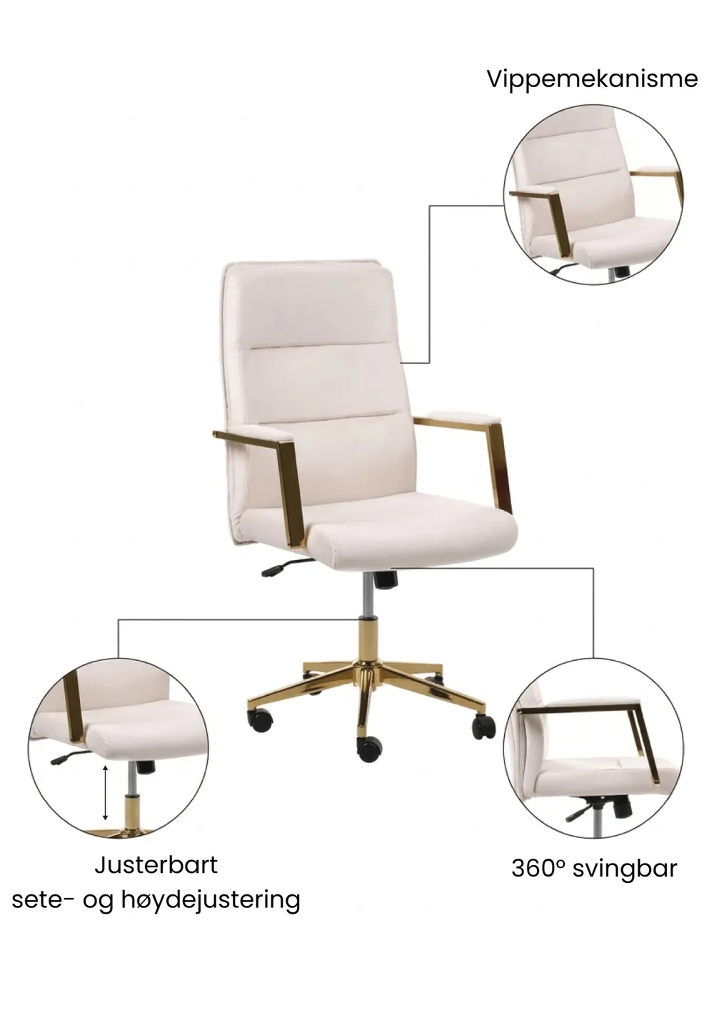 Arbeidsstol DEMURE Fløyel Lys beige_1063330