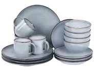 Set of 16 Dinnerware JUNIPER Stoneware Light Blue_863194