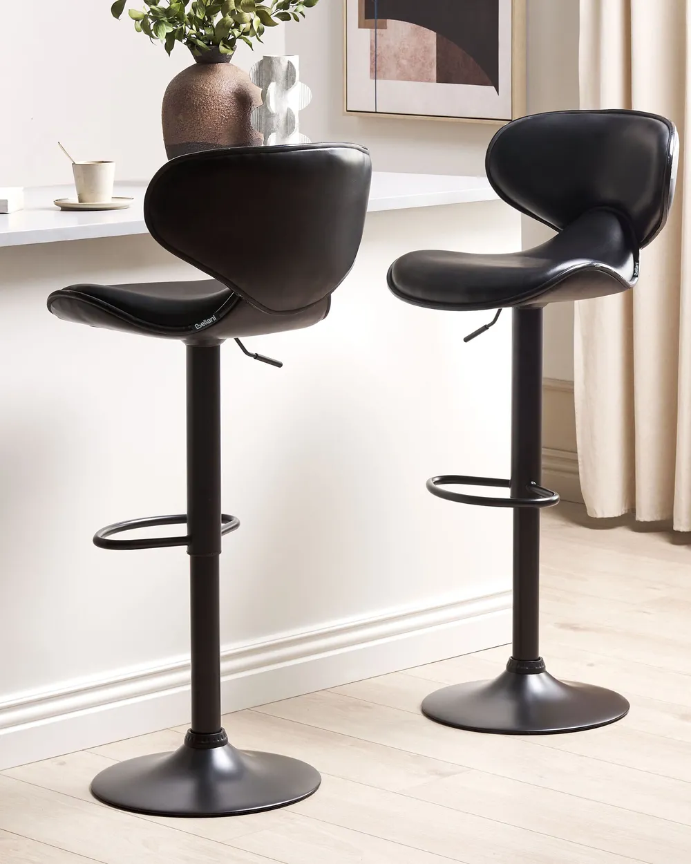 Set of 2 Bar Chairs CONWAY Swivel Faux Leather Black