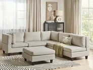Modular Corner Sofa 5 Seater UNSTAD with Ottoman Fabric Light Beige Right Hand_925395