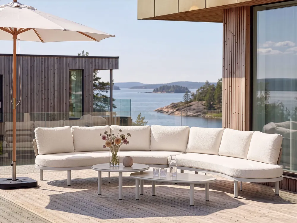Garden Sofa 6 Seater ORIOLO with Tables Metal Light Beige