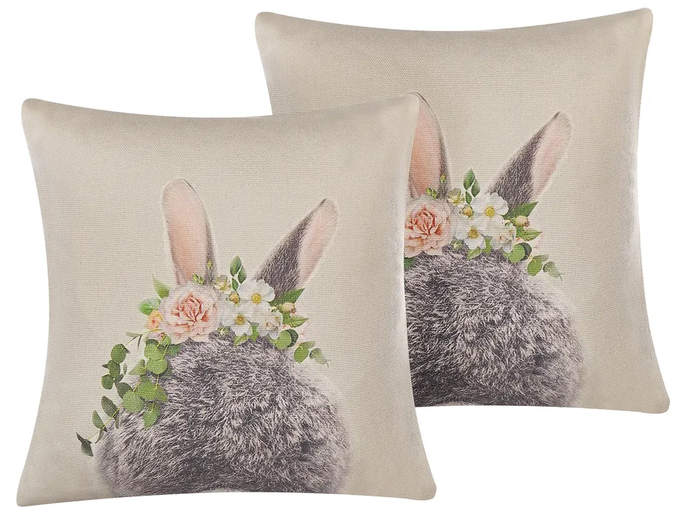 Set of 2 Decorative Cushions FATSIA Cotton 45 x 45 cm Taupe
