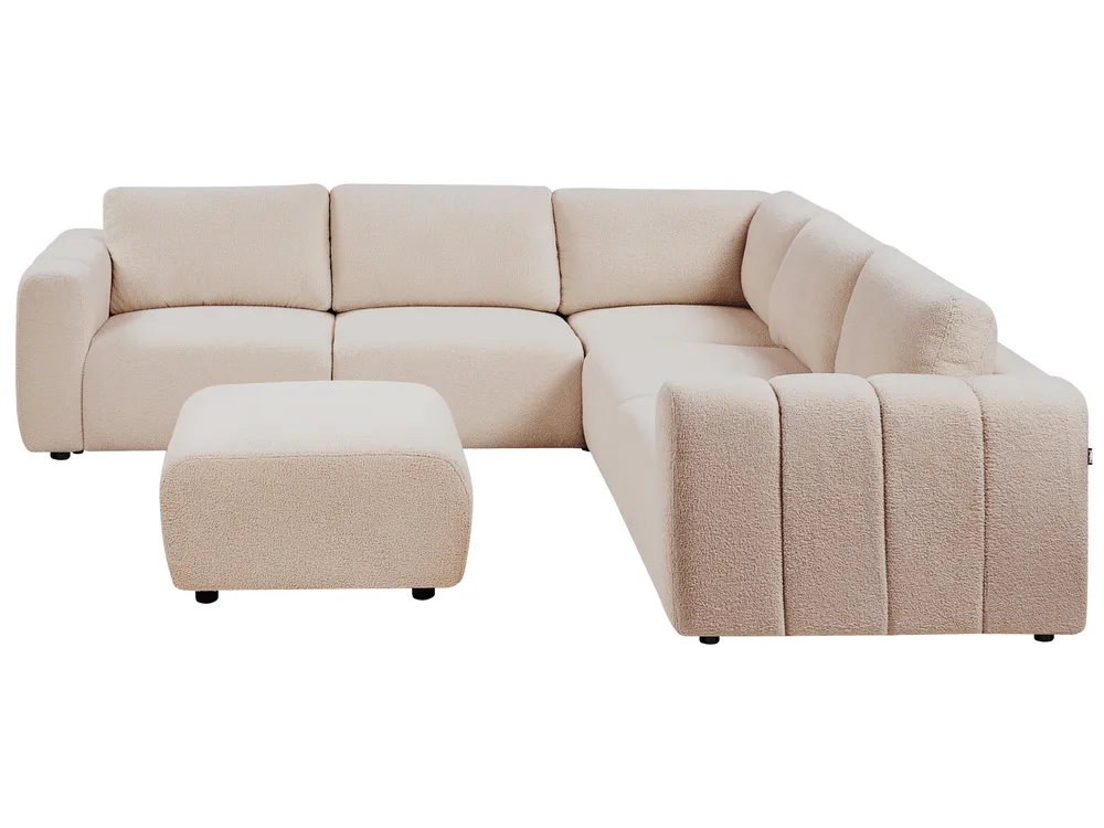 Modular Corner Sofa 5 Seater KIVVIK with Ottoman Boucle Beige Left Hand_1045823