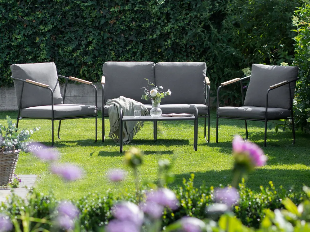 Garden Lounge Set with Table 4 Seater VEZZANA Metal Grey_1009225