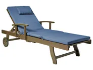 Sun Lounger with Cushion AMANTEA PREMIUM Reclining Acacia Wood Blue_1070456