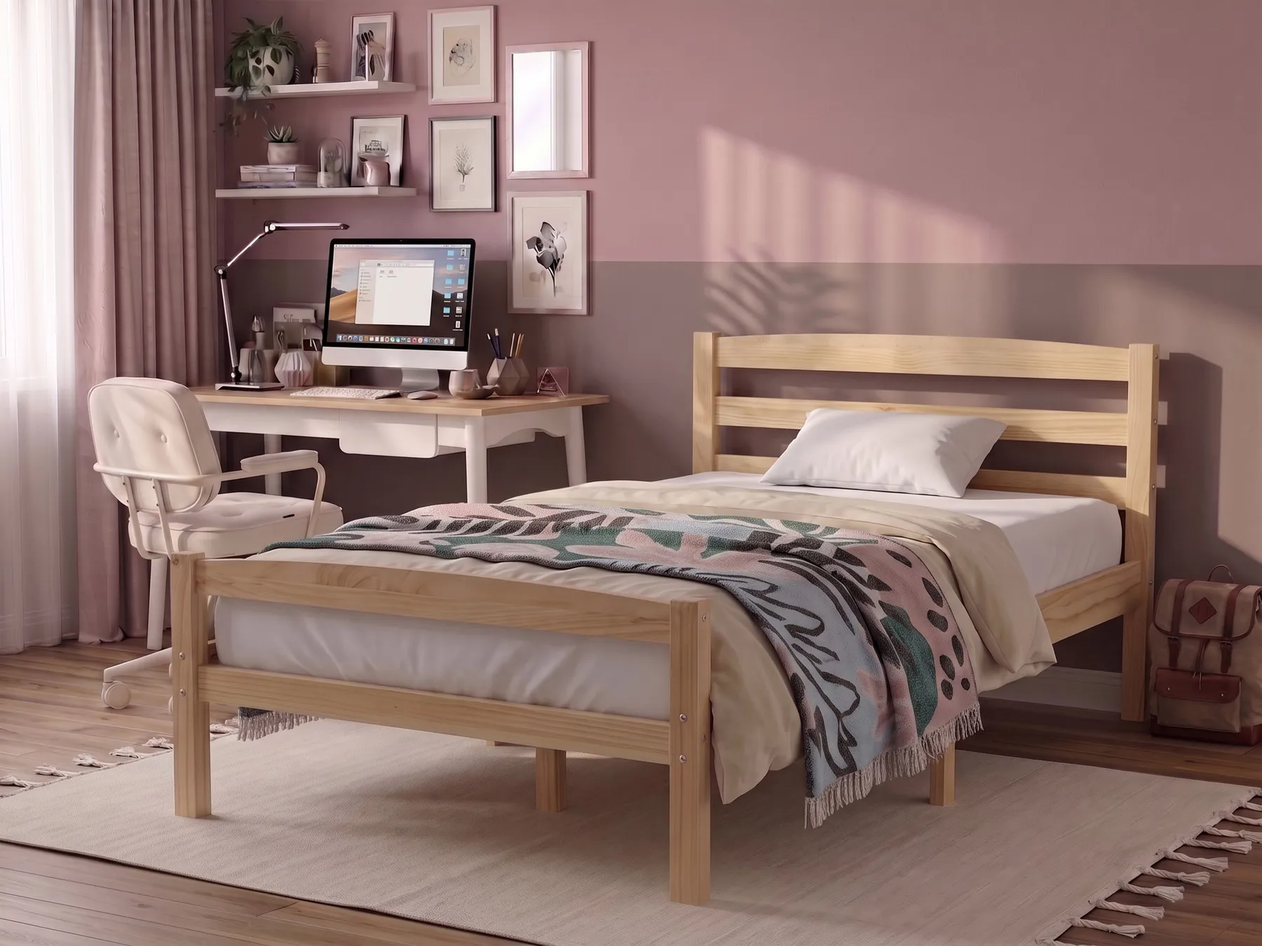 Bed Pine Wood ECHALLON 80 x 200 cm (EU Small Single) Light Brown_1108188