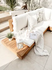 Garden Corner Sofa 5 Seater MARETTIMO Certified Acacia Wood Off-White Left Hand_829526
