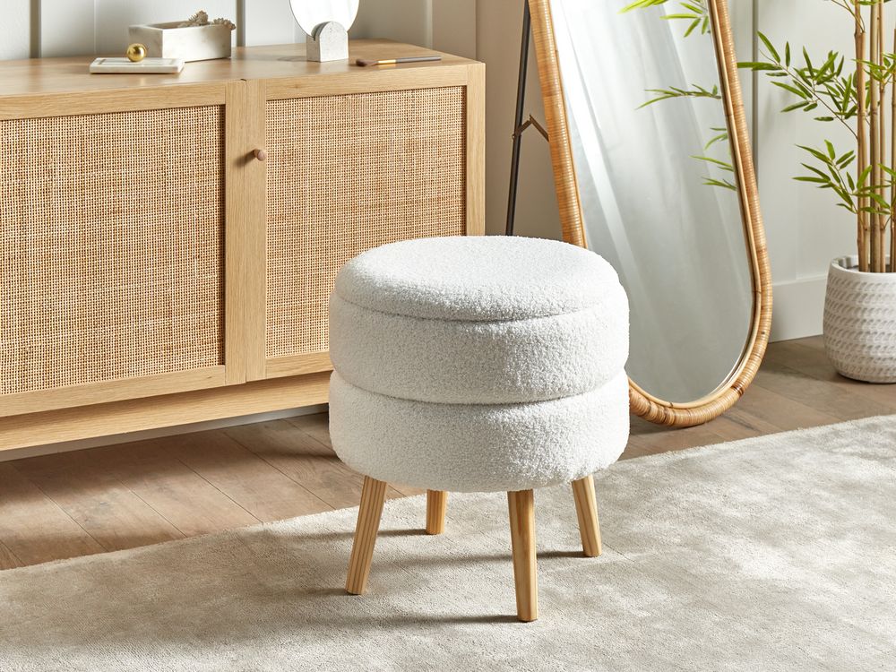 Förvaringspall OKATON Bouclé Vit