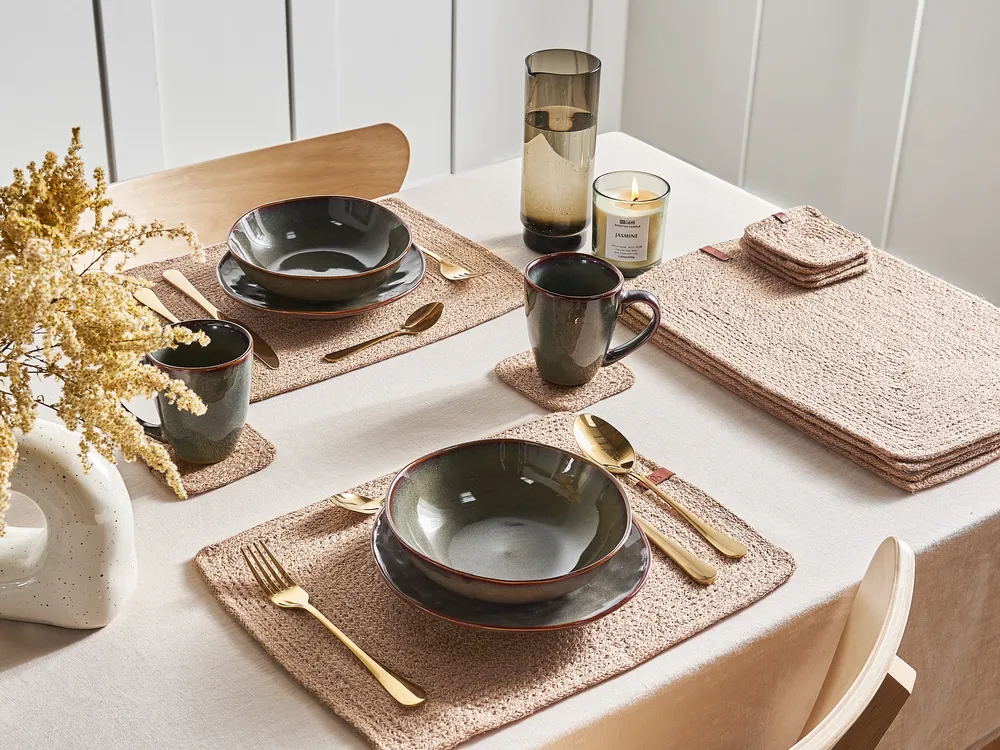 12 Piece Placemats and Coasters Set SALTBUSH Jute Natural