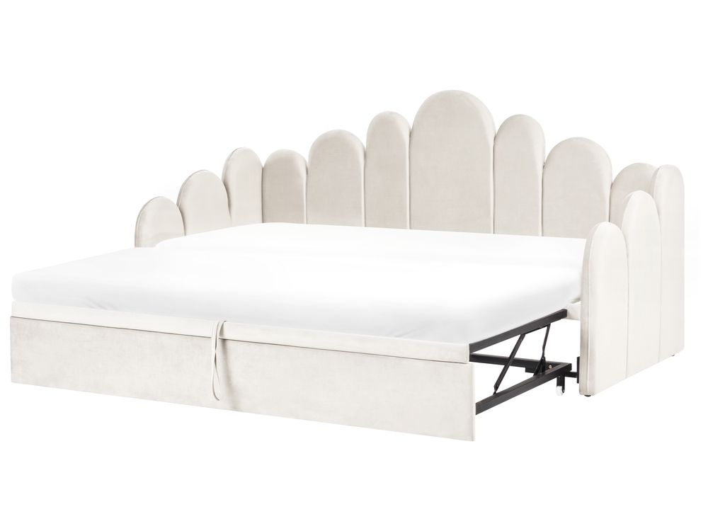 Trundle Bed Velvet POLIGNAC 90 x 200 cm (EU Single) Light Beige