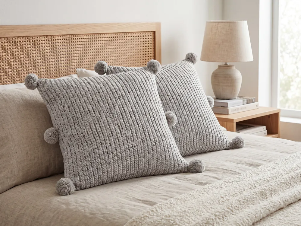 Set of 2 Decorative Cushions OCOTEA 45 x 45 cm Cotton Grey Solid