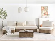 Garden Lounge Set with Table 4 Seater VARALLO Modular Rattan Grey Right Hand_954978