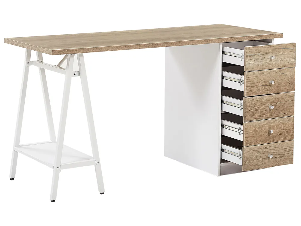 Home Office Desk HEBER 140 cm 60 cm with Drawers Brown/ White_772881