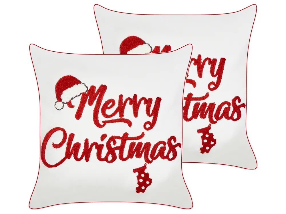 Set of 2 Decorative Cushions PIZZELLE 45 x 45 cm Cotton Off-White Christmas Motif