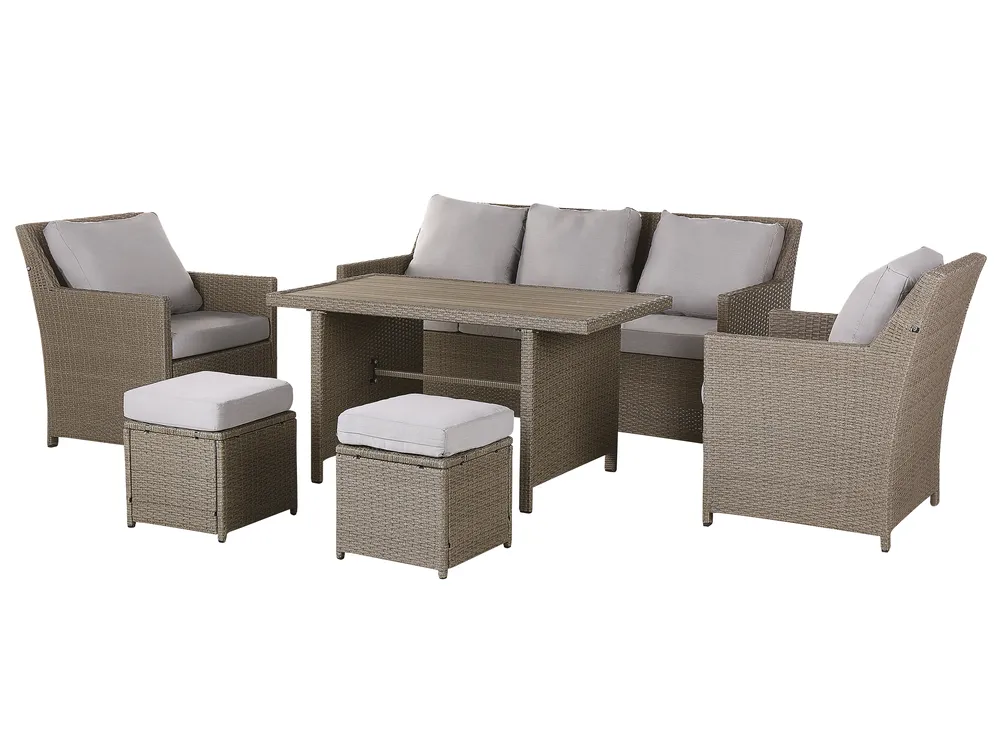 Garden Lounge Set with Table and Ottoman 5 Seater FONTI with Cushions PE Rattan Taupe_820251