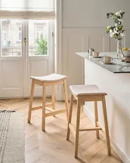Set of 2 Bar Stools DIXON Wood Light Brown/ Off-White_1065886