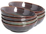 Set of 8 Deep Plates THYME Stoneware Dark Green_986536