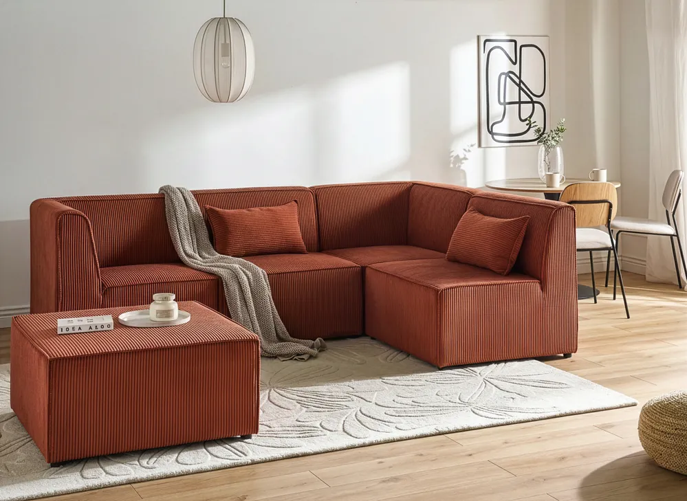 Corner Seat LEMVIG Corduroy Golden Brown Right Hand_1054738