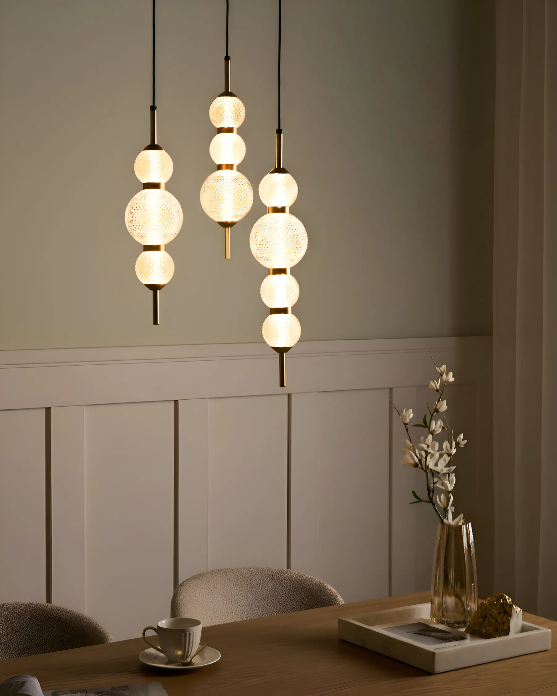 3 Light Pendant Lamp ARAS LED Glass Gold_1033750