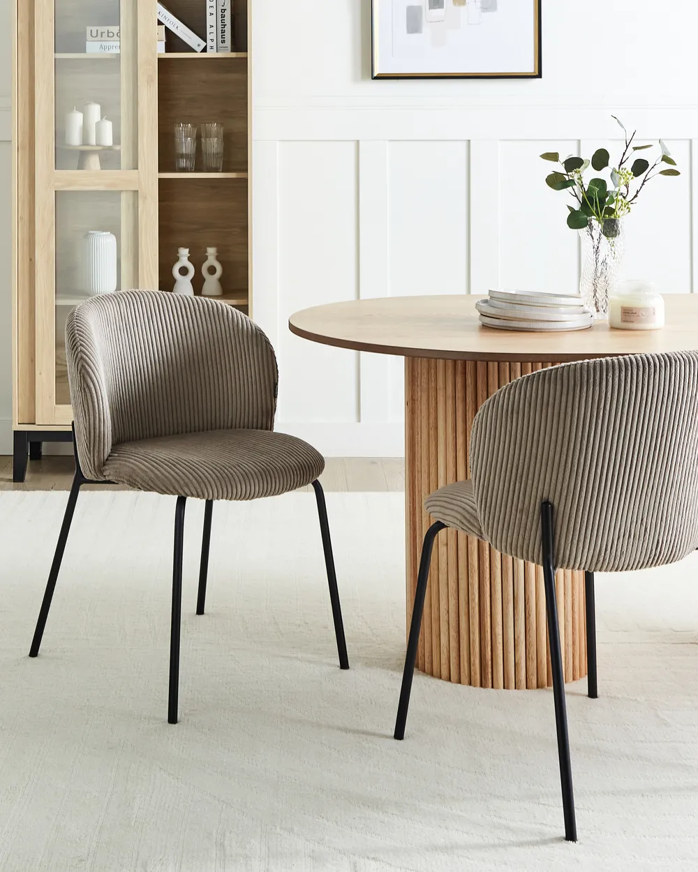Set of 2 Dining Chairs MILES Corduroy Taupe