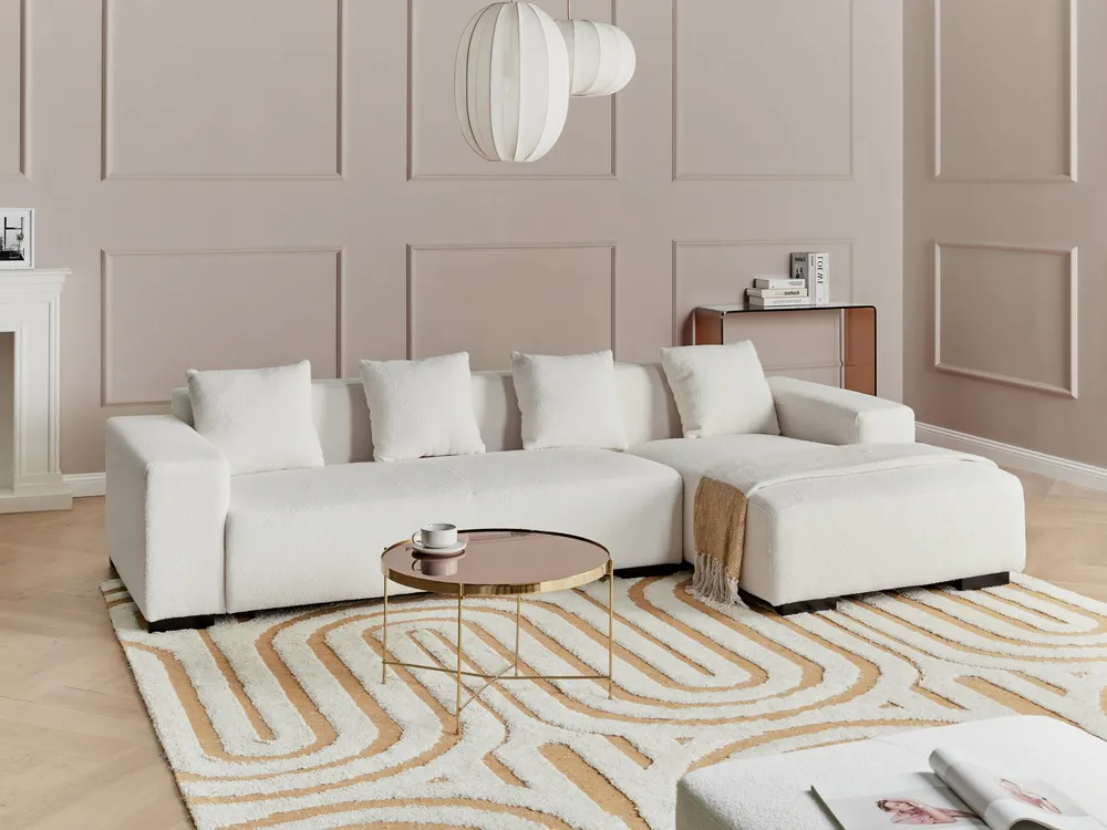 Corner Sofa 4 Seater LUNGO Boucle White Left Hand