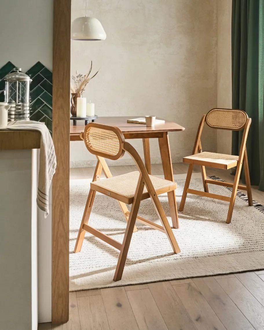 Set of 2 Dining Chairs Folding ORAISON Bamboo Wood Brown_1048921