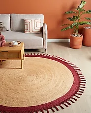 Rug MARTS Dark Red ø 200 cm Jute_1179003
