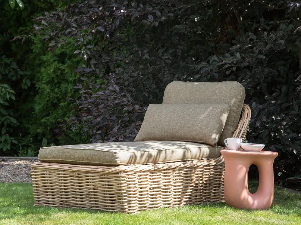Sun Lounger with Cushion BELSITO Rattan Natural