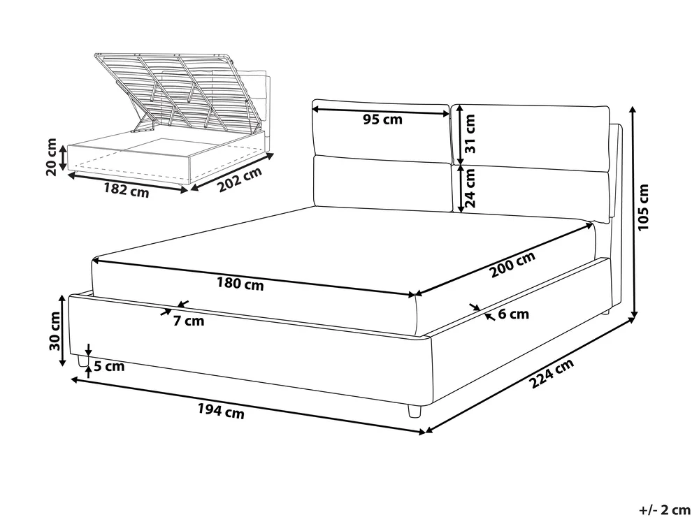 Ottoman Bed BATILLY Velvet Light Grey 180 x 200 cm (EU Super King)_830212