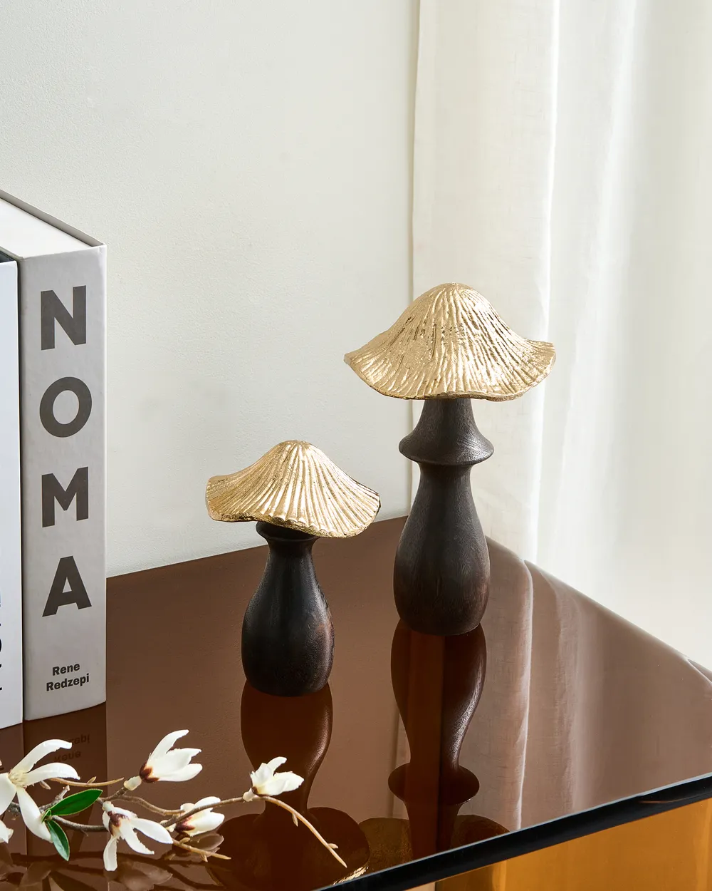 Set of 2 Figurines Mushroom DUBLJANI Black/ Gold