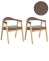 Set of 2 Dining Chairs ONECO Wood Light Brown/ Taupe