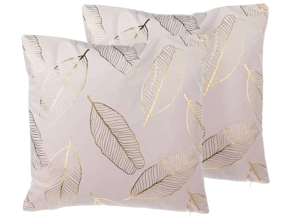 Set of 2 Decorative Cushions FREESIA 45 x 45 cm Velvet Pink Plant Pattern