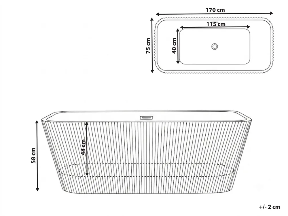 Kylpyamme vapaasti seisova ATCAMA 170 x 75 cm Valkoinen_1071251