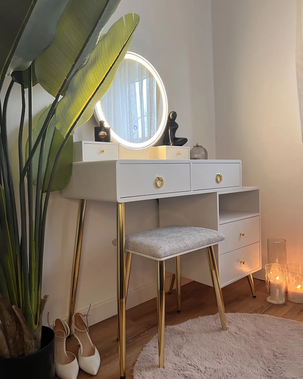 Dressing Table with Mirror and Stool YVES LED White_953223