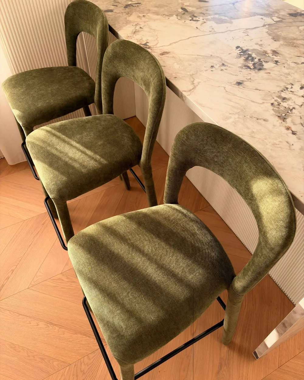 Set of 2 Bar Chairs LAKEVILLE Chenille Green_1177467
