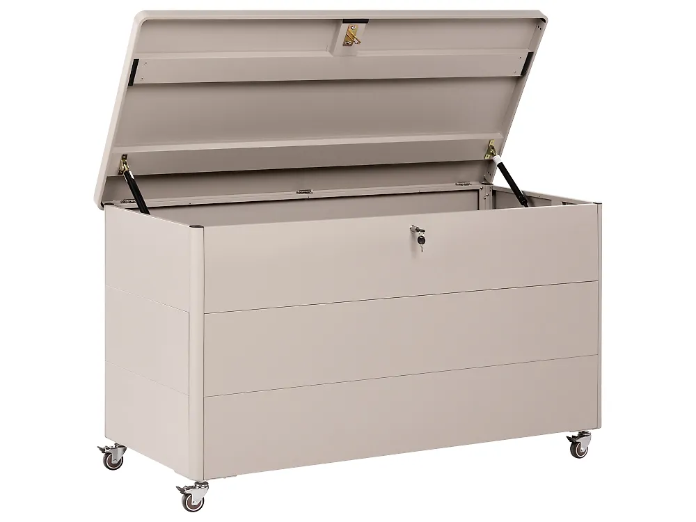 Oppbevaringsboks KYMI 136 cm 55 cm Metall med hjul Beige_1172869
