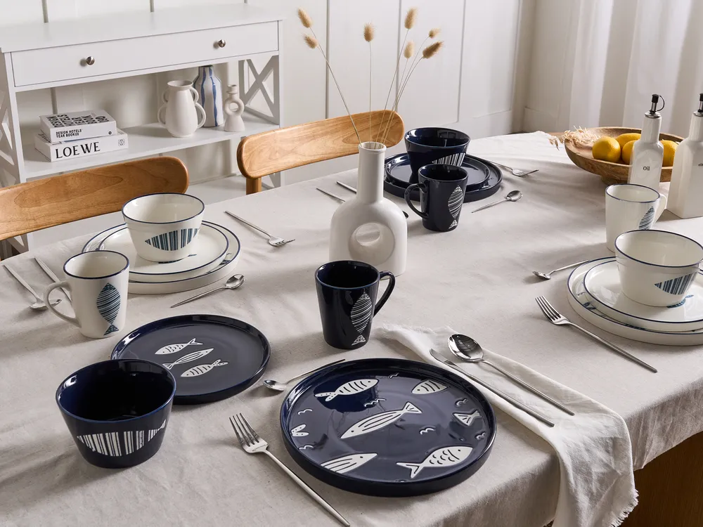 Set of 16 Dinnerware TAMARIND Porcelain White/ Blue