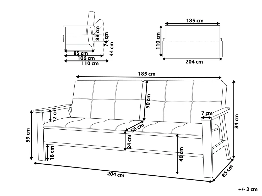 Sofa Bed 3 Seater TJORN Fabric Light Grey_912520