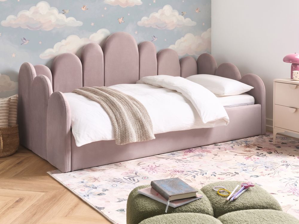 Ottoman Bed POLIGNAC Velvet Pastel Pink 90 x 200 cm (EU Single)