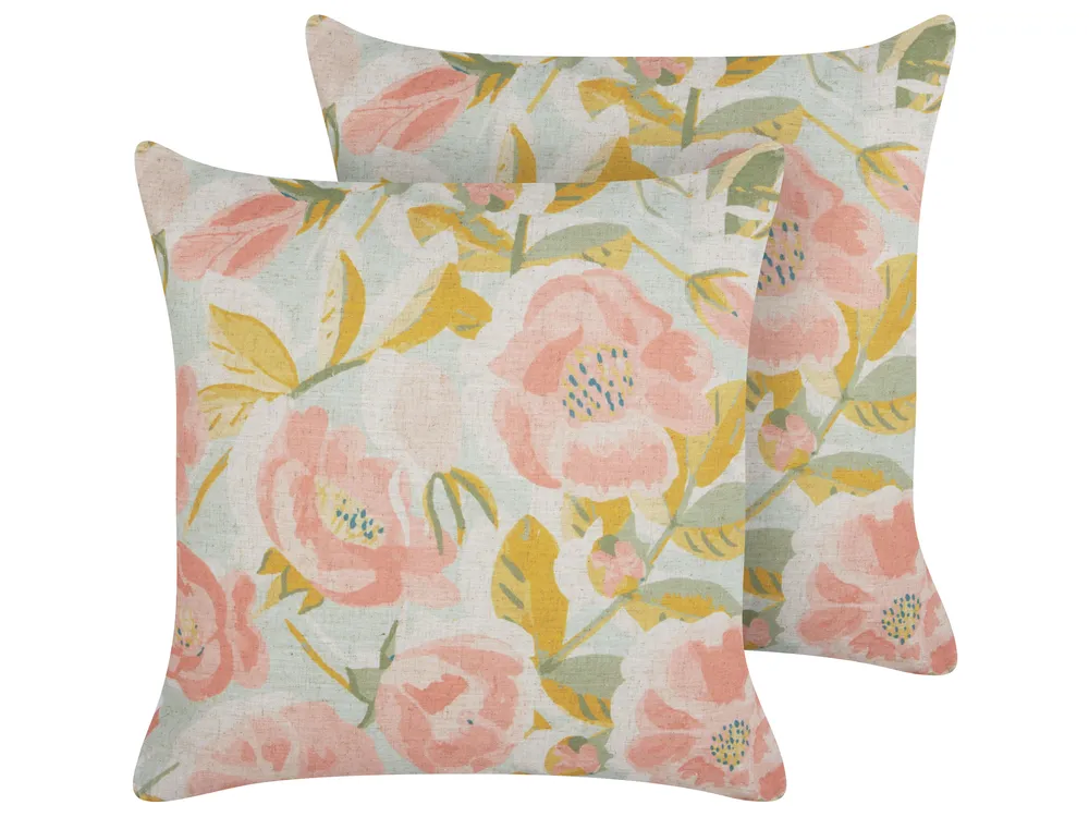 Set of 2 Decorative Cushions ZAHRIYE 45 x 45 cm Pink Floral Pattern