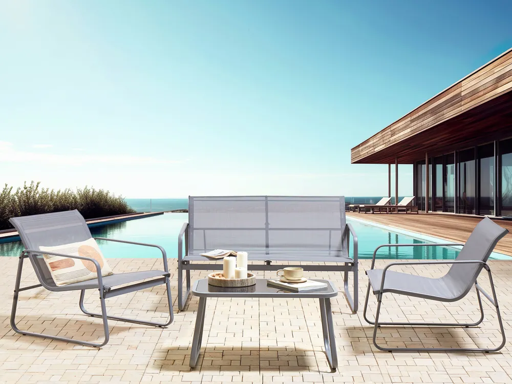 Garden Lounge Set with Table 4 Seater BARREA Metal Grey_928480