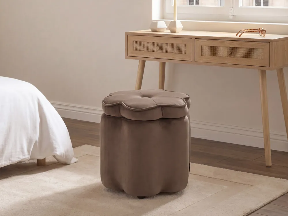 Kids Storage Pouffe FLOWER Flower Velvet Dark Brown_1081996