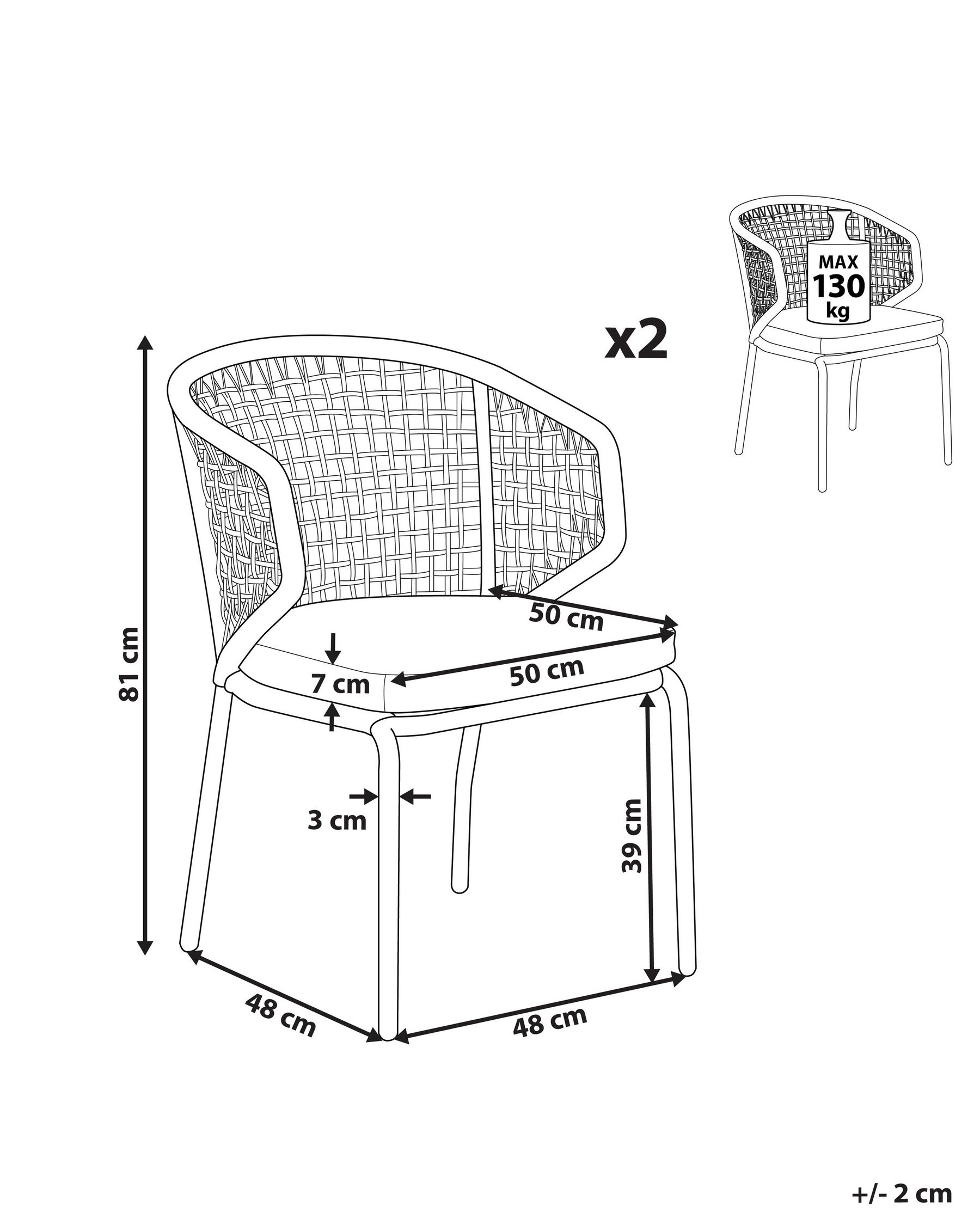Set of 2 Garden Chairs with Cushions PALMI Metal Grey_816603