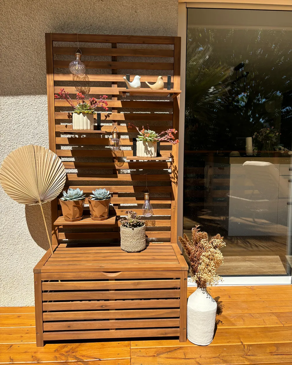Garden Bench with Wall Panel MATINO 80 cm 170 cm Acacia Wood Brown_978214