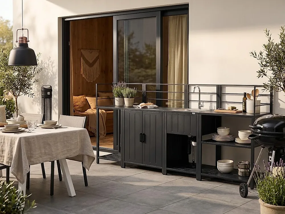4 Piece Outdoor Kitchen Set with Sink VIGGIANO Graphite Grey Metal_1173738